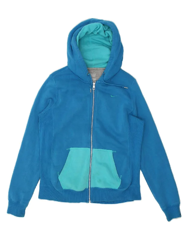 Big Savings NIKE Womens Zip Hoodie Sweater UK 16 Large Blue Colourblock Cotton