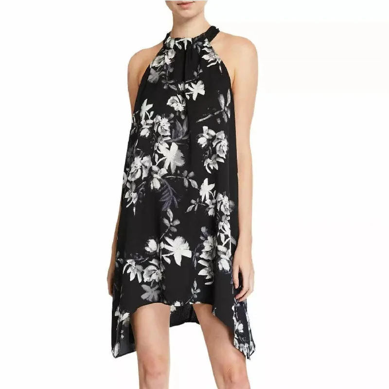 Halter Floral Dress In Black