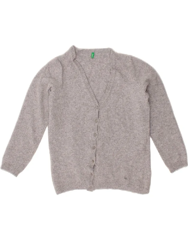 BENETTON Womens Crop Cardigan Sweater UK 14 Large Grey Wool