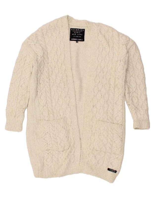 Markdowns SUPERDRY Womens Oversized Longline Open Cardigan Sweater UK 10 Small White Markdowns SUPERDRY Womens Oversized Longline Open Cardigan Sweater UK 10 Small White