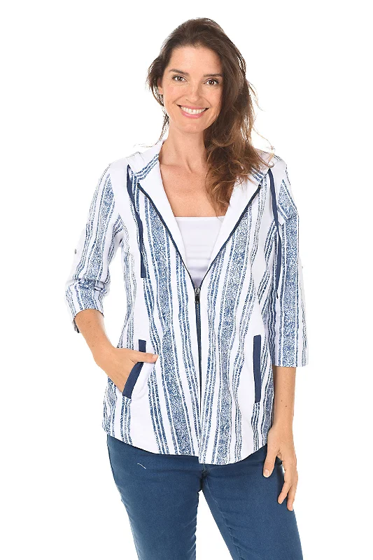 Best Bargains Striped Roll Sleeve Zip Hoodie