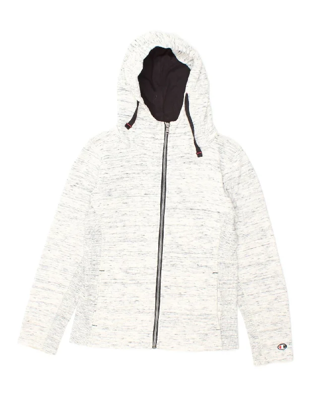Great Bargains CHAMPION Womens Zip Hoodie Sweater UK 10 Small Grey Flecked Cotton