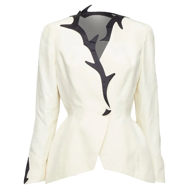 Thierry Mugler off white cotton border collar peplum blazer