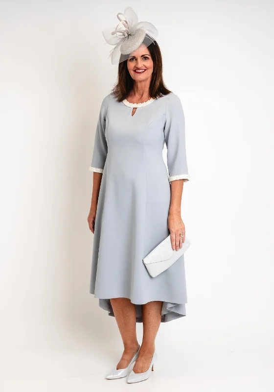 Price Cut Lizabella Pearl Trim High Low Maxi Dress, Silver