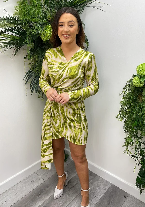Buy More, Save More The Sofia Collection Dropped Hem Mini Dress, Green & Beige