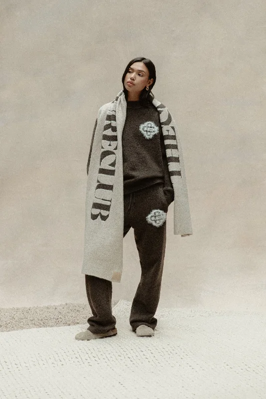 Shop and Save FLUFFY EMBLEM KNITTED CREW - BROWN