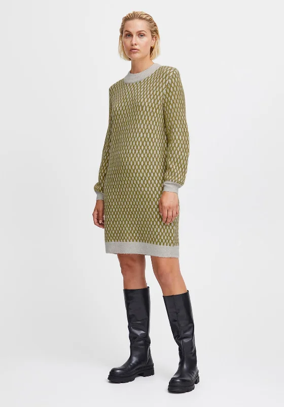 Ichi Kamara Knit Mini Jumper Dress, Green Moss