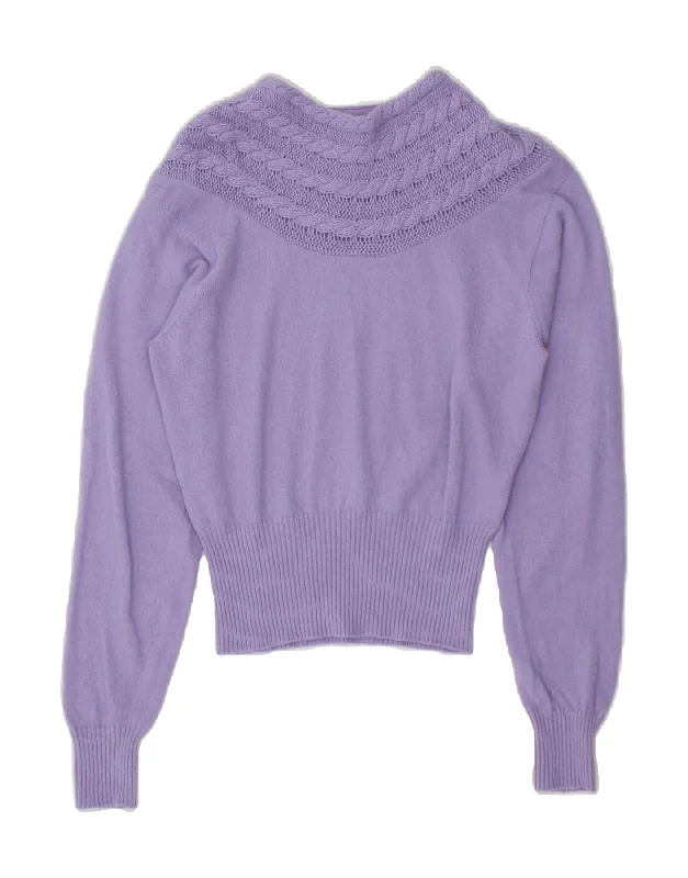 BENETTON Womens Crop Turtle Neck Jumper Sweater UK 12 Medium Purple