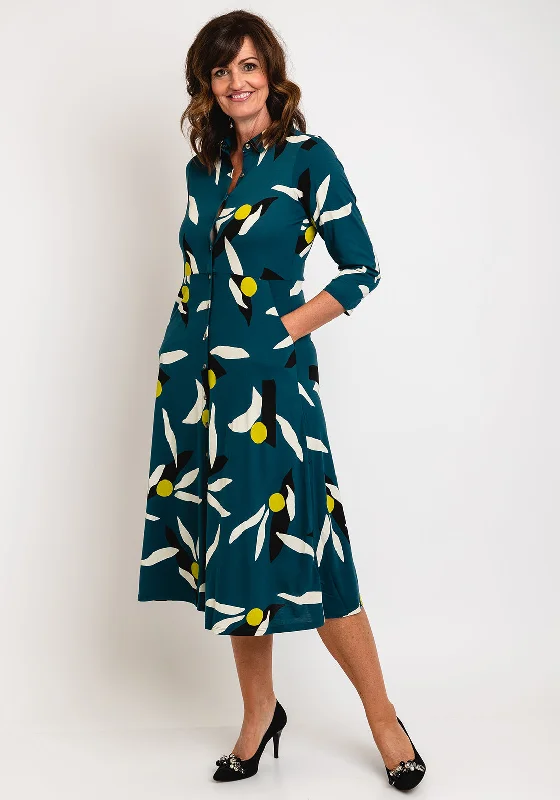 Seasonal Clearance White Stuff Rua Print, Jersey Midi Shirt Dress, Teal