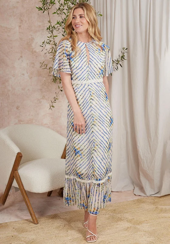 Epic Deals Hope & Ivy Hedda Floral Stripe Maxi Dress, Cream & Blue