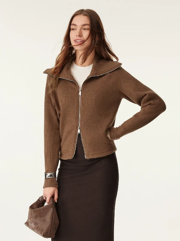 Limited Availability Spread Collar Two-Way Zip Knit Jacket