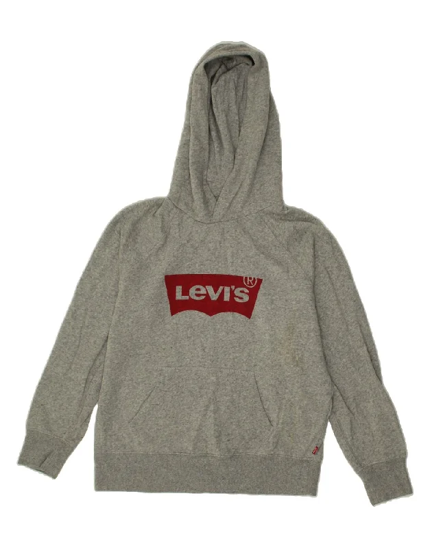 LEVI'S Womens Oversized Graphic Hoodie Jumper UK 6 XS Grey Cotton