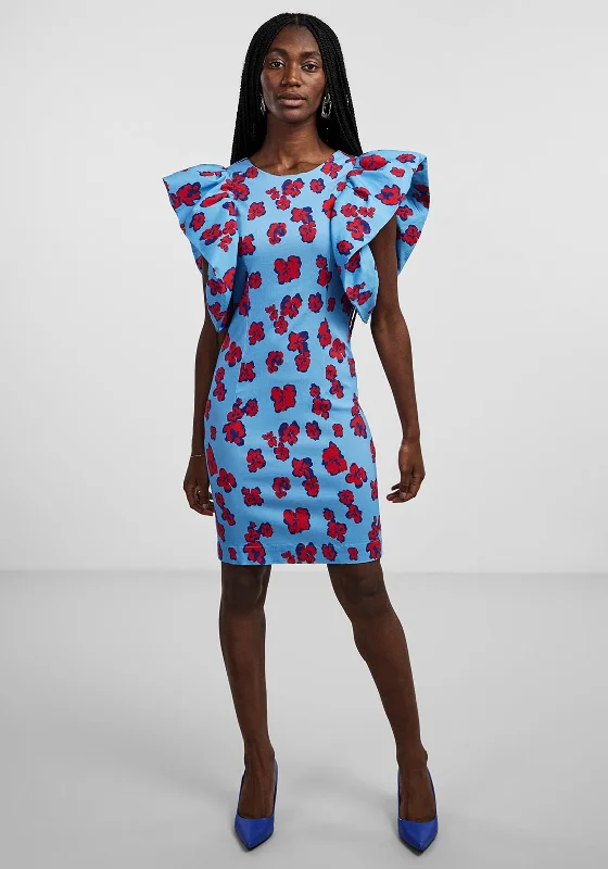 YEAR-End Clearance Y.A.S Nellie Ruffle Shoulder Mini Dress, Ethereal Blue