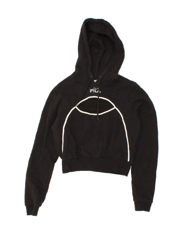 Grand Opening Sale FILA Womens Crop Hoodie Jumper UK 6 XS Black Cotton