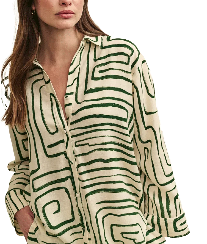 Referral Discount Fearne Cotton Linen-blend Abstract Shirt - Green