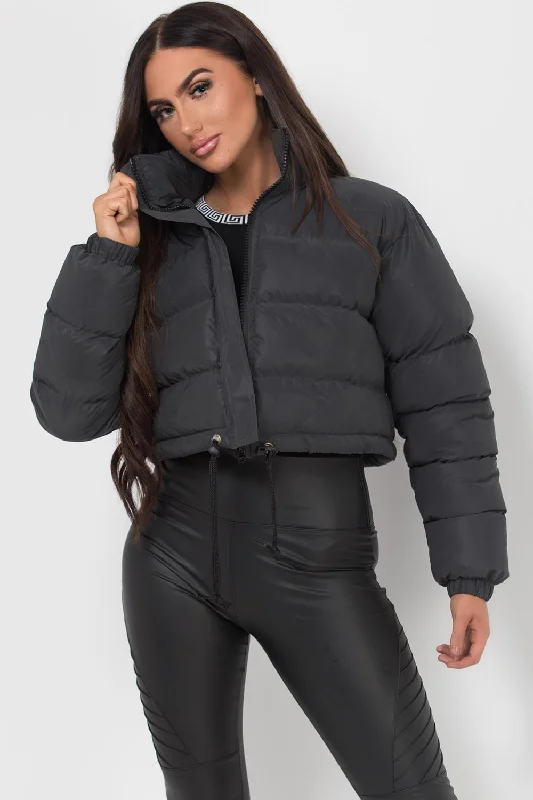 Value Deals Crop Puffer Jacket Black Reflective