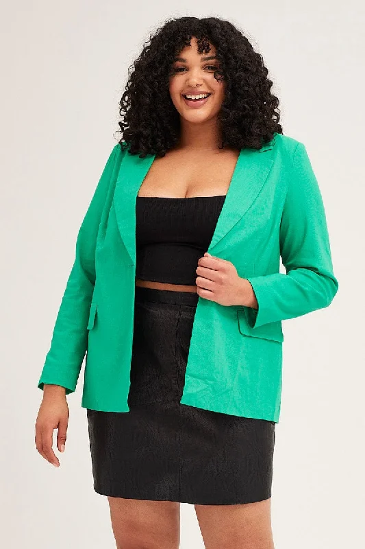 Green Long Sleeve Linen Blazer