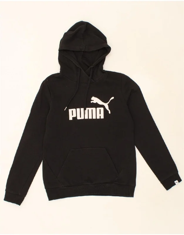 Flash Sale PUMA Womens Graphic Hoodie Jumper UK 10 Small Black Cotton