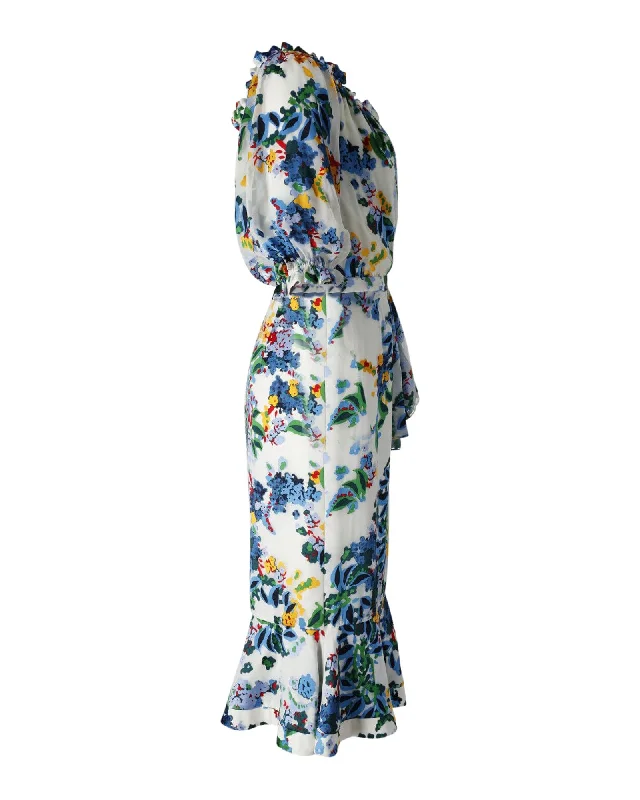Act Fast Saloni Olivia Midi Dress in Floral Print Silk