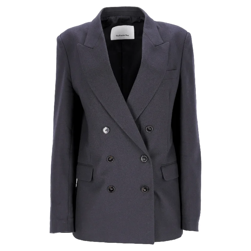 The Frankie Shop Double-Breasted Blazer in Navy Blue Wool