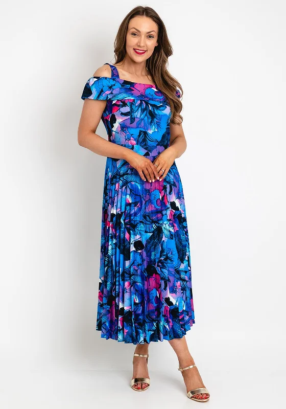 Sale Event Coco Doll Floral Print Pleated Midi Dress, Royal Blue Multi
