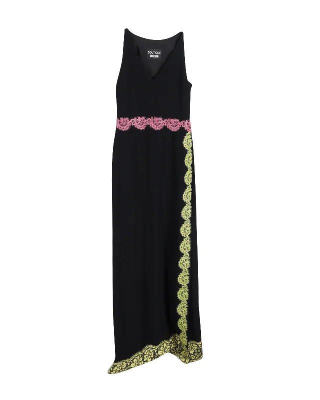 Limited Availability Boutique Moschino Lace Trimmed Maxi Dress in Black Triacetate