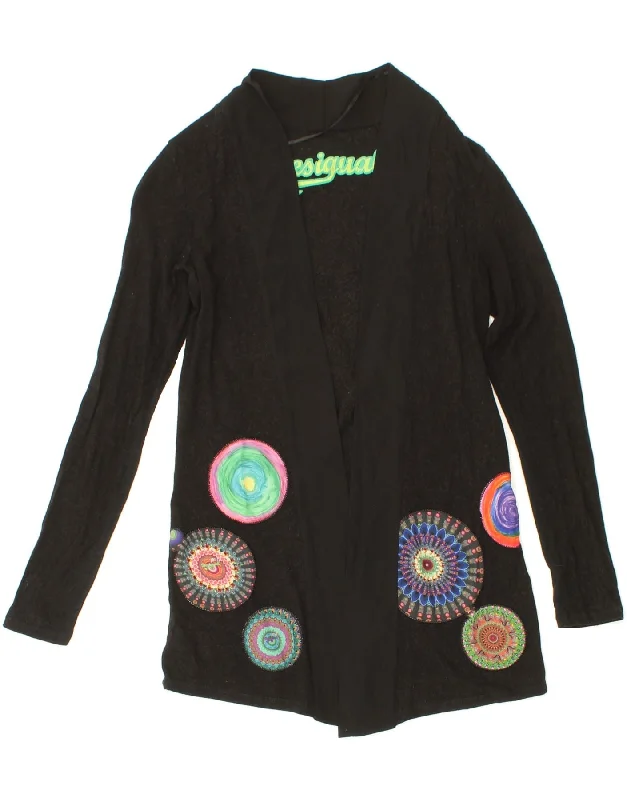 Daily Specials DESIGUAL Womens Graphic Open Cardigan Sweater UK 6 XS Black Floral