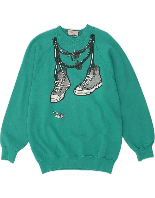 Clearance Sale VINTAGE Womens Graphic Sweatshirt Jumper UK 14 Medium Green