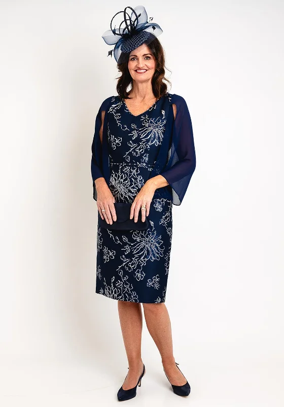 Bargain Prices Lizabella Floral Jacquard Chiffon Sleeve Midi Dress, Navy