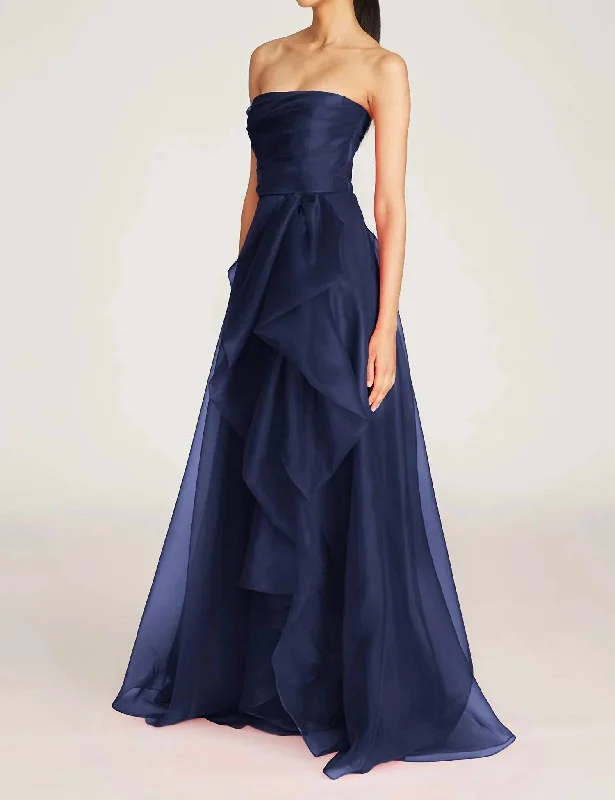 Exclusive Savings Teresa Strapless Draped Gown In Navy