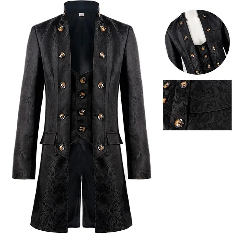Take Advantage Classic Medieval Men Costume Jacquard Stand Collar Larp Viking Cosplay Jacket Coat 2XL S4854950