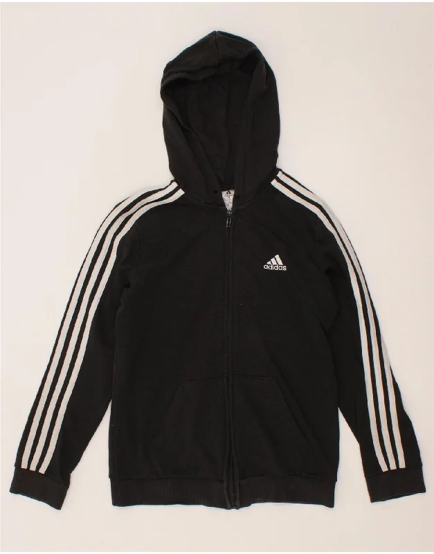 ADIDAS Womens Zip Hoodie Sweater UK 8/10 Small Black Cotton