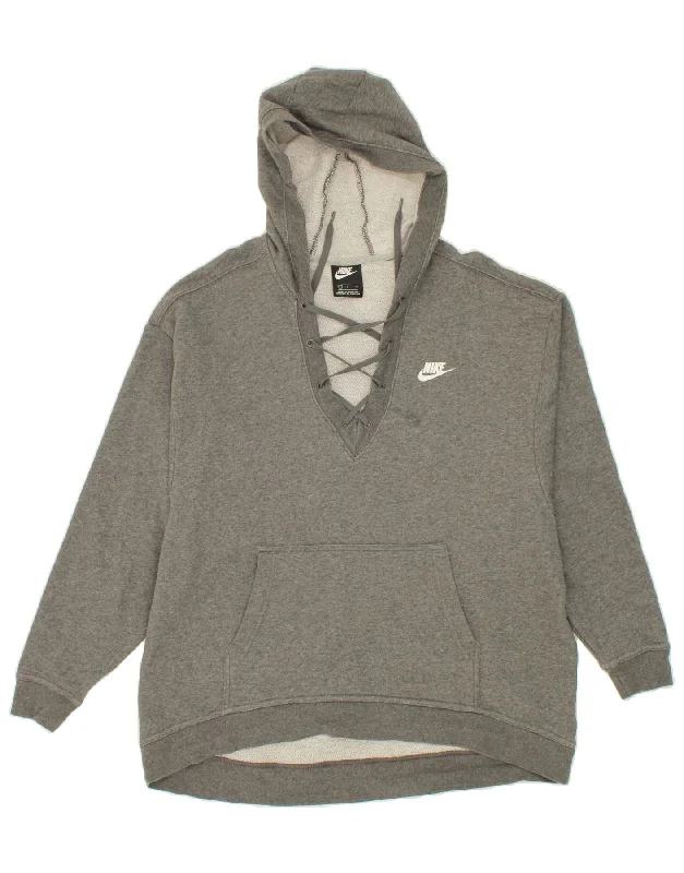 Unmissable Offer NIKE Womens Oversized Hoodie Jumper UK 16 Large Grey Cotton