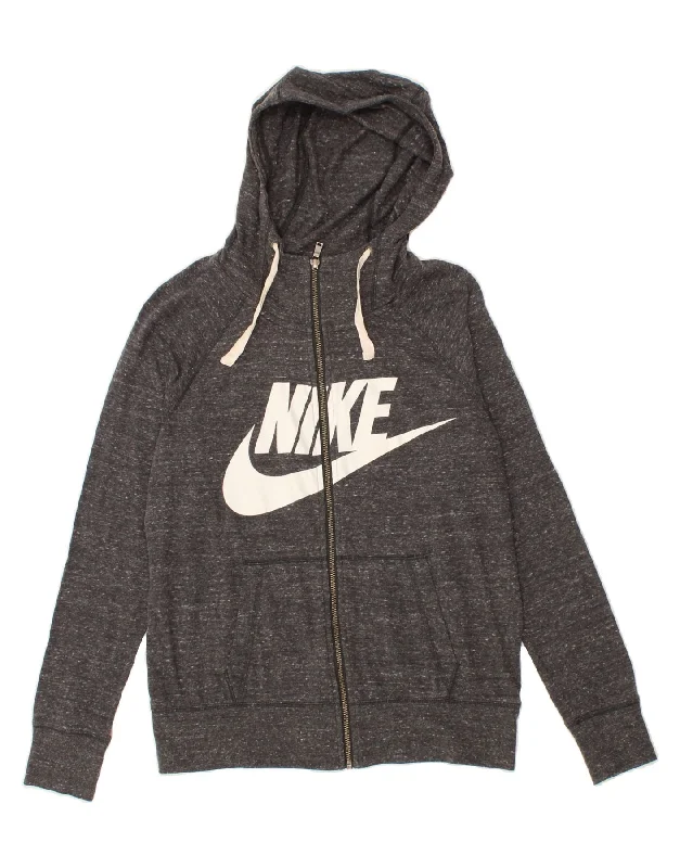 Seasonal Sale NIKE Womens Graphic Zip Hoodie Sweater UK 14 Medium Grey Flecked Cotton Seasonal Sale NIKE Womens Graphic Zip Hoodie Sweater UK 14 Medium Grey Flecked Cotton