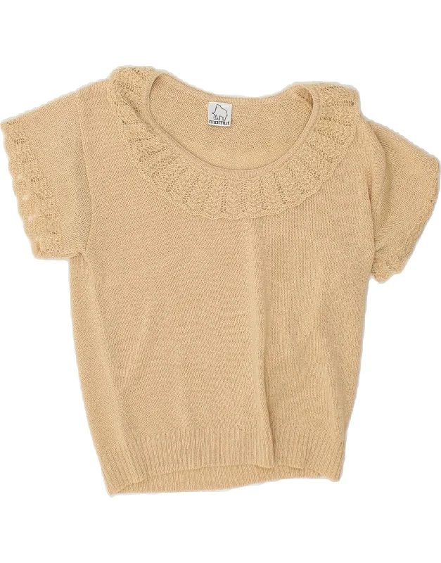 Savings Bonanza VINTAGE Womens Short Sleeve Boat Neck Jumper Sweater EU 40 Medium Beige Savings Bonanza VINTAGE Womens Short Sleeve Boat Neck Jumper Sweater EU 40 Medium Beige