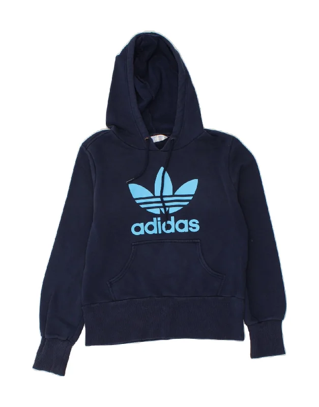 ADIDAS Womens Graphic Hoodie Jumper IT 38 XS Navy Blue Cotton