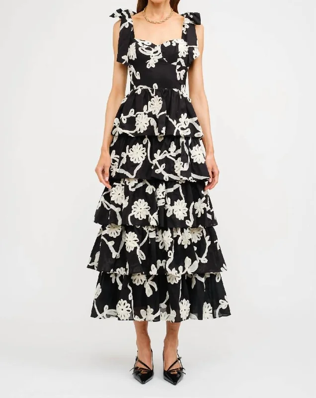 Price Reduction Floral Midi Dress In Black