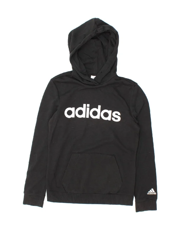 ADIDAS Womens Graphic Hoodie Jumper UK 4/6 XS Black Cotton