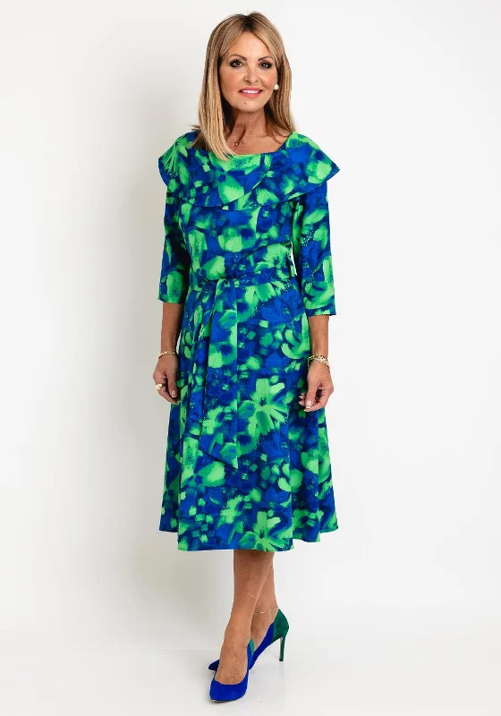 Deal Alert Coco Doll Hasta Soft Floral Print Midi Dress, Blue & Lime