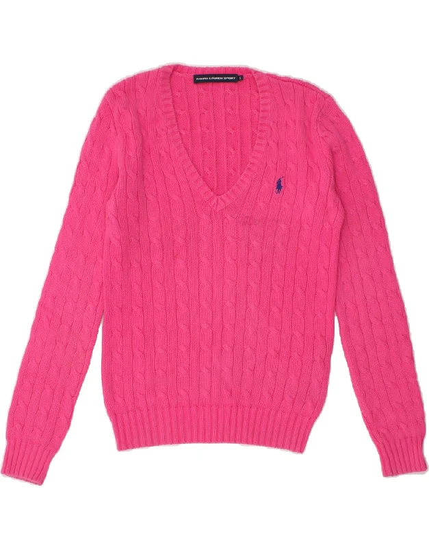 Special Promotion RALPH LAUREN Womens V-Neck Jumper Sweater UK 10 Small Pink Cotton