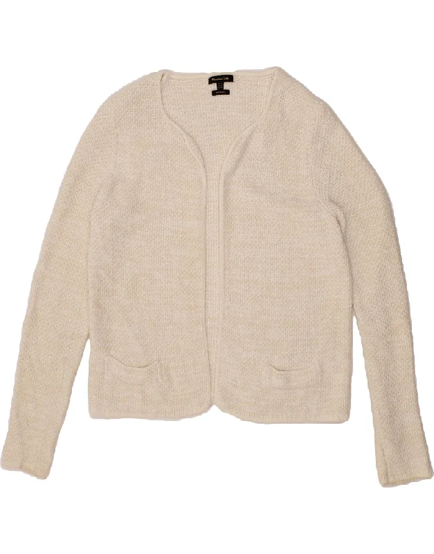 MASSIMO DUTTI Womens Crop Open Cardigan Sweater UK 10 Small Beige Cotton