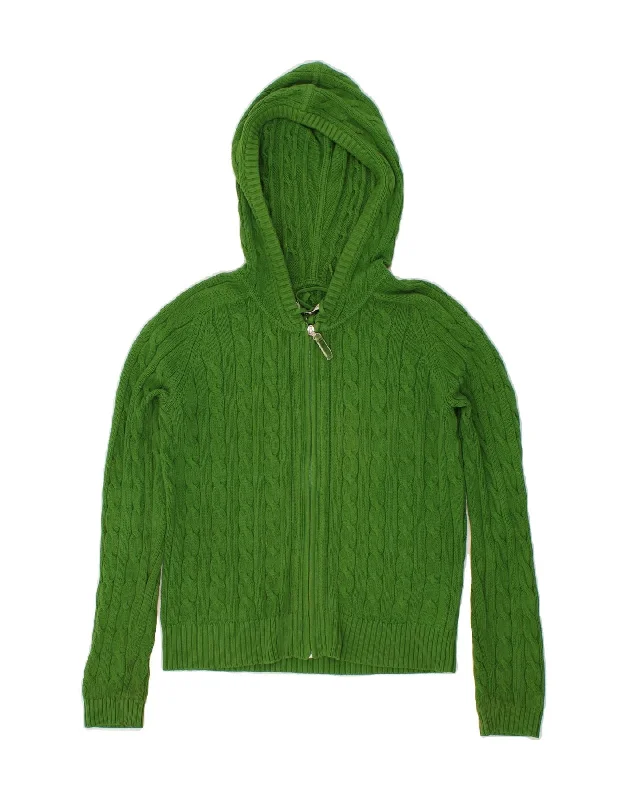 TOMMY HILFIGER Womens Hooded Cardigan Sweater UK 10 Small Green Cotton