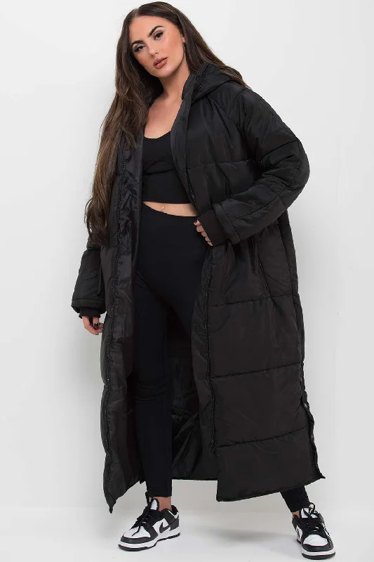 Discount Deals Black Long Puffer Padded Coat With Hood