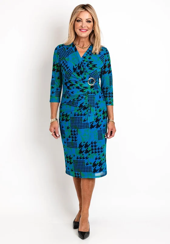 Limited Quantity Avalon Geometric Gathered Waist Dress, Blue Multi