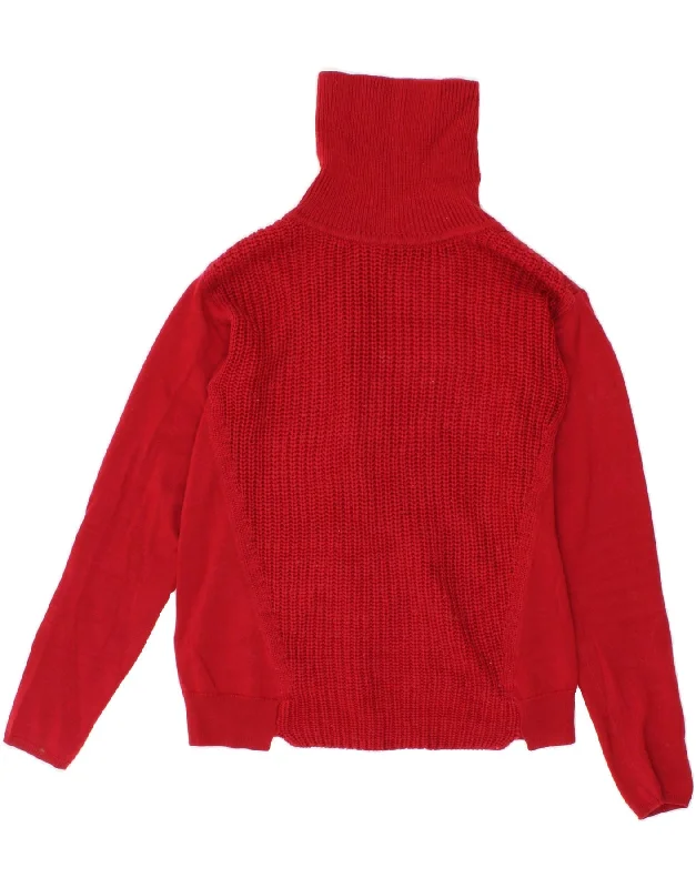 KAREN MILLEN Womens Roll Neck Jumper Sweater Size 3 Medium Red Wool