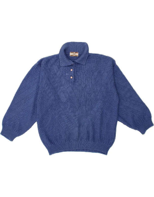 Great Deals VINTAGE Womens Polo Neck Jumper Sweater UK 16 Large Blue Wool