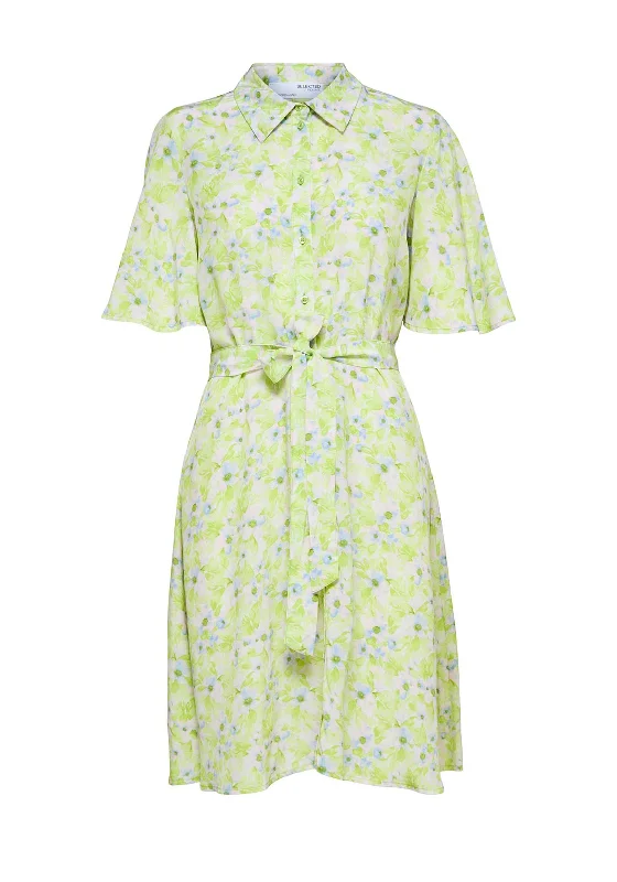 Lowest Price Selected Femme Teresa Floral Mini Shirt Dress, Sharp Green