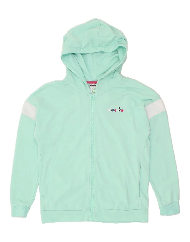 Super Sale DIADORA Womens Oversized Zip Hoodie Sweater UK 6 XS Turquoise Cotton