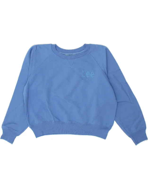 LEE Womens Relaxed Fit Crop Sweatshirt Jumper UK 14 Medium Blue Cotton