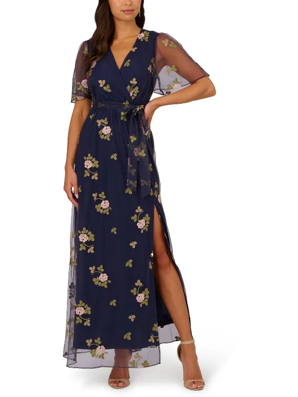 Shop and Save Womens Floral Embroidered Evening Dress